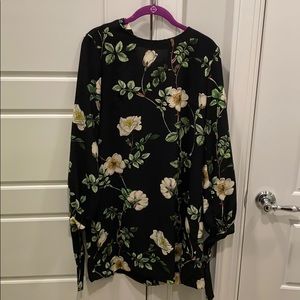 Black long sleeve shift floral dress